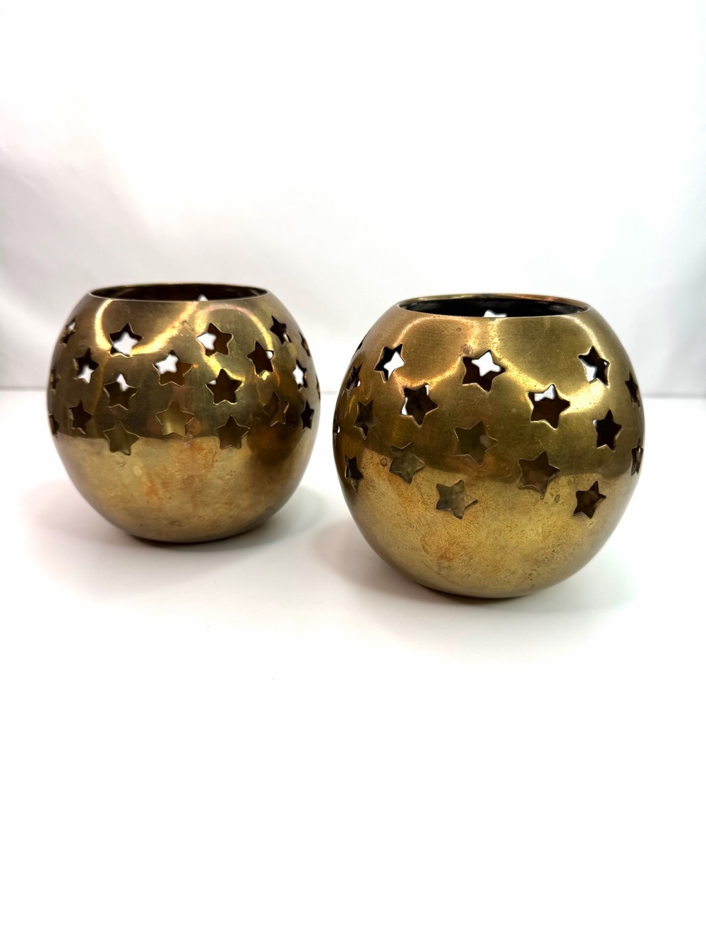 Vintage Brass Star Large Set of 2 Cutout Candle Holders
